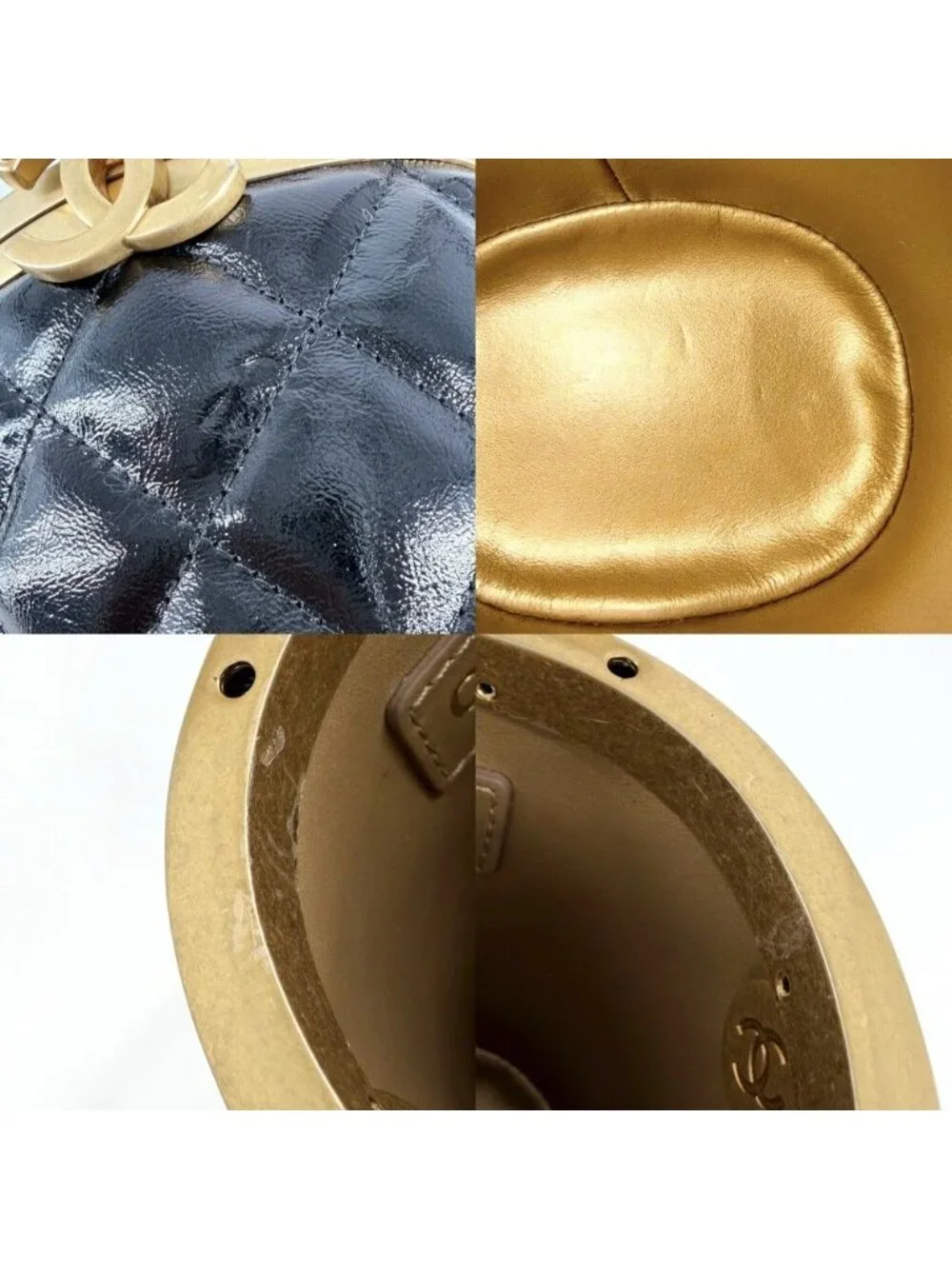 Chanel Shoulder Bag Quilted CC Logo Small Pochette Leather Black Gold Vintage